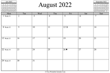august 2022 calendar horizontal