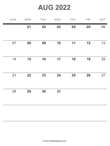 august 2022 printable calendar