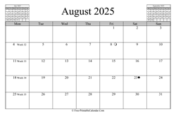 August 2025 Calendar (horizontal)