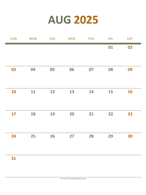 august 2025 printable calendar