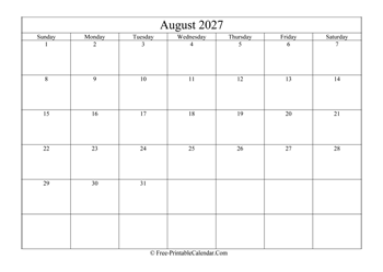august 2027 calendar printable with holidays