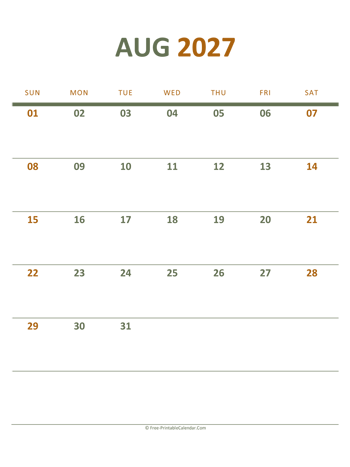 august 2027 printable calendar