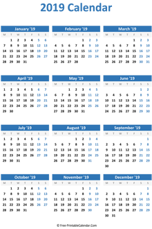 blank yearly calendar 2019 vertical