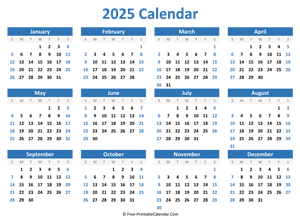 Blank Yearly Calendar 2025 (horizontal)