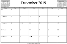 December 2019 Calendar (horizontal)