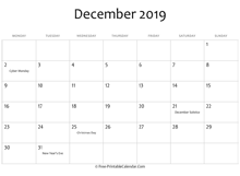 december 2019 calendar printable holidays