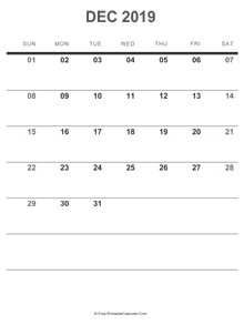 december 2019 printable calendar