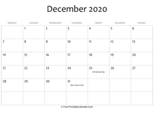 december 2020 calendar printable holidays