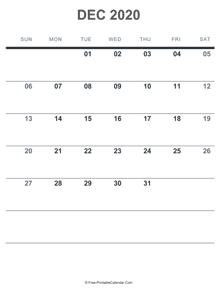 december 2020 printable calendar