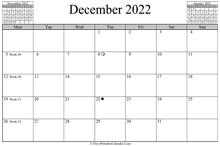 December 2022 Calendar (horizontal)