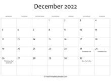 december 2022 calendar printable holidays