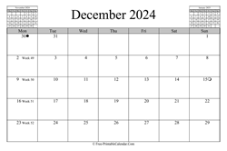 december 2024 calendar horizontal