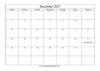 december 2027 calendar printable holidays