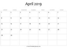 editable 2019 april calendar