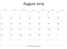 editable 2019 august calendar