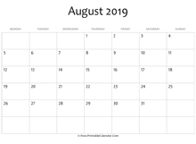 calendar august 2019 editable