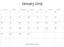 calendar january 2019 editable