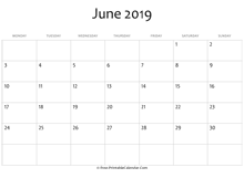 calendar june 2019 editable