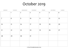 editable 2019 october calendar