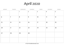 editable 2020 april calendar