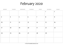 calendar february 2020 editable