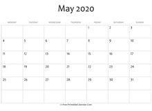 calendar may 2020 editable