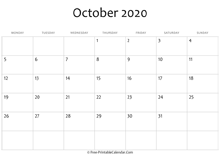 editable 2020 october calendar
