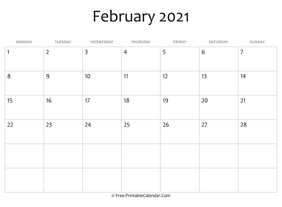 Editable 2021 February Calendar