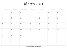 calendar march 2021 editable
