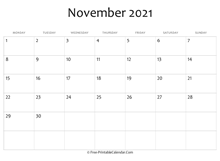 calendar november 2021 editable