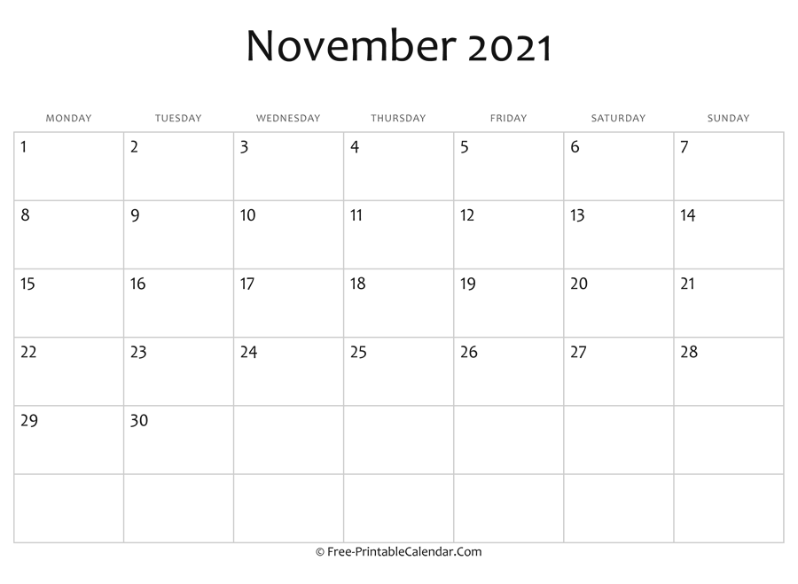 Editable 2021 November Calendar