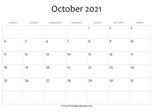 calendar october 2021 editable