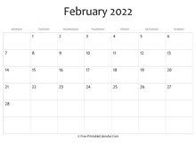 calendar february 2022 editable