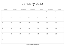 calendar january 2022 editable
