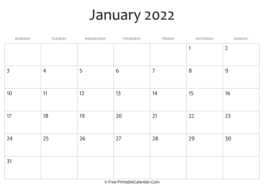 Editable 2022 January Calendar editable-2022-january-calendar