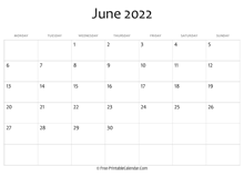 calendar june 2022 editable