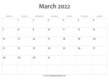 calendar march 2022 editable
