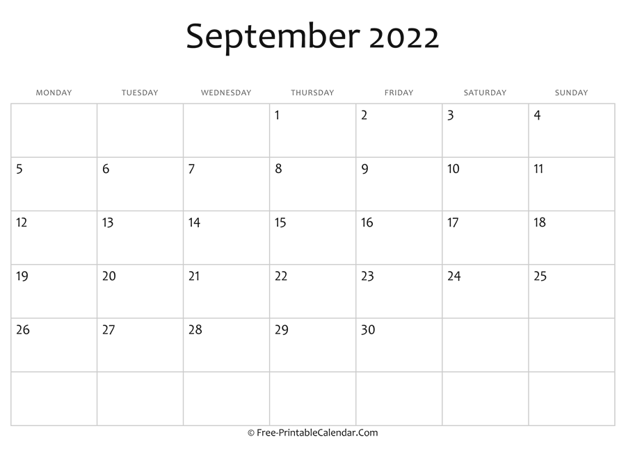 Editable 2022 September Calendar