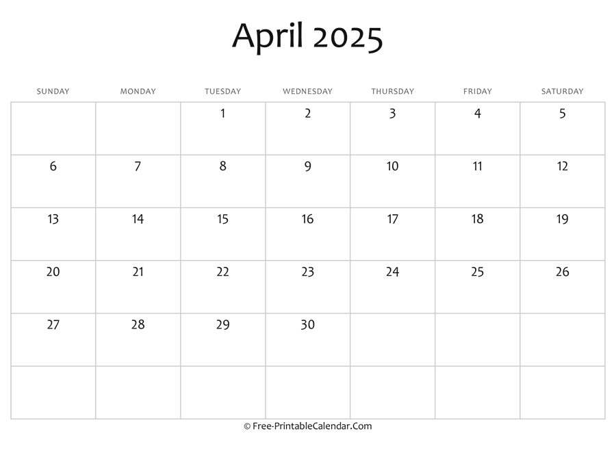 Editable 2025 April Calendar