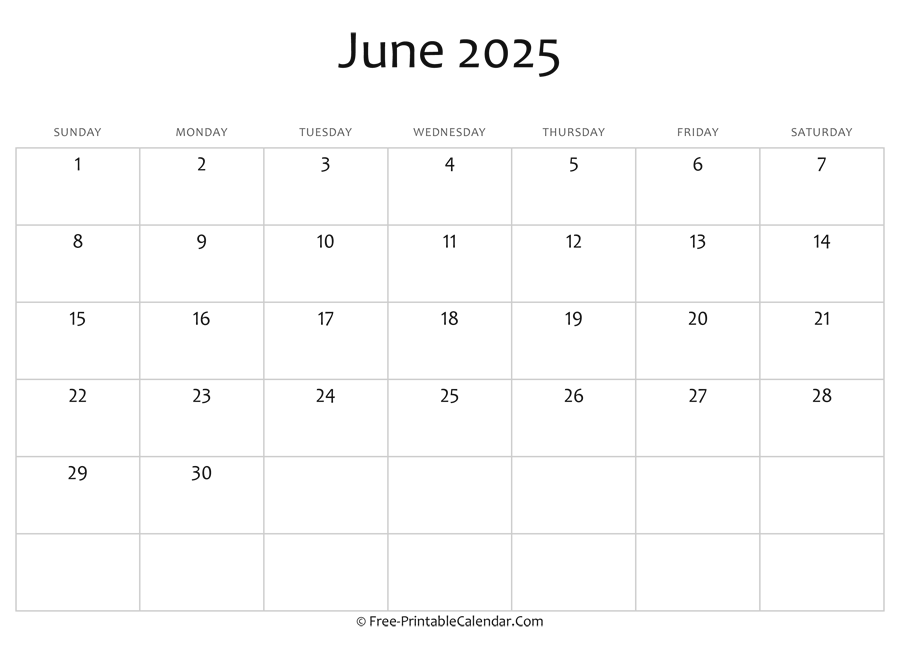 Editable 2025 June Calendar