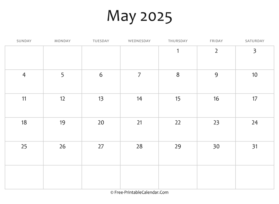 Editable 2025 May Calendar