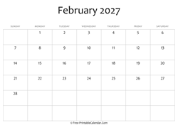 editable 2027 february calendar