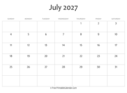 editable 2027 july calendar