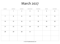 editable 2027 march calendar