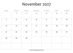 editable 2027 november calendar
