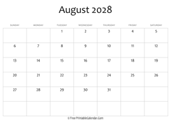 calendar august 2028 editable