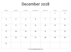 editable 2028 december calendar
