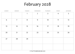calendar february 2028 editable