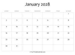 editable 2028 january calendar