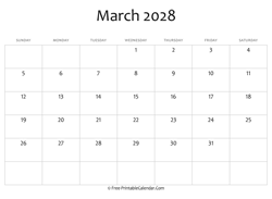 editable 2028 march calendar